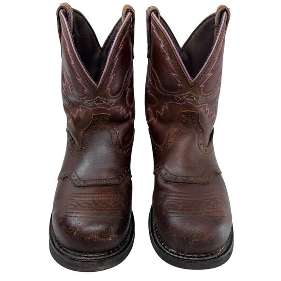 Justin Gypsy Western Work Boots Women size 8B Steel Toe Brown Leather Cowgirl - Picture 2 of 12